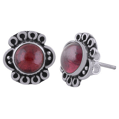 925 Sterling Silver Garnet Stud Earrings - R6100551-2