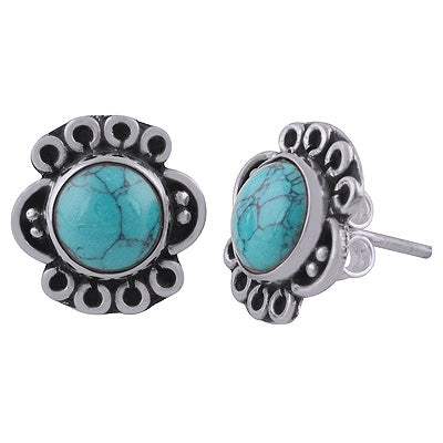 925 Sterling Silver Turquoise Stud Earrings - R6100551-3