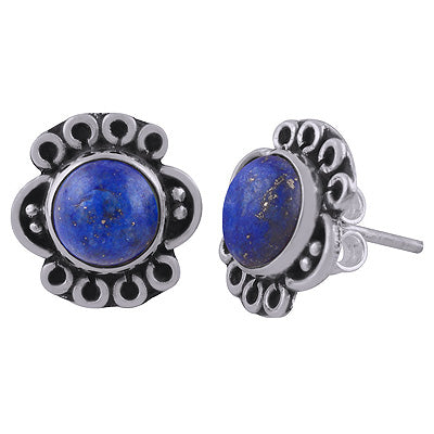 925 Sterling Silver Lapis Stud Earrings - R6100551-6