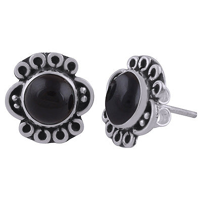 925 Sterling Silver Black Onyx Stud Earrings - R6100551-8