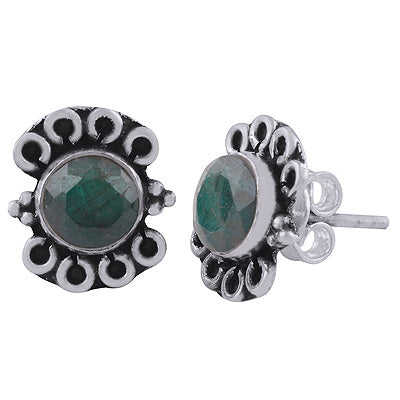 925 Sterling Silver Green Corundum Stud Earrings - R6100552-10