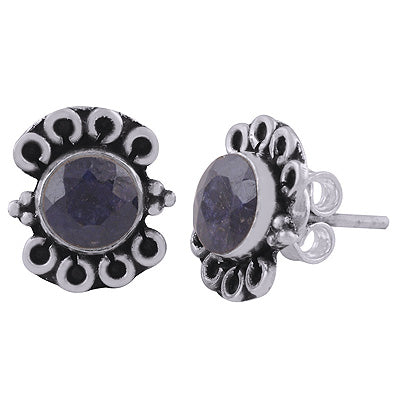 925 Sterling Silver Blue Corundum Stud Earrings - R6100552-11