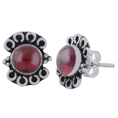 925 Sterling Silver Garnet Stud Earrings - R6100552-2
