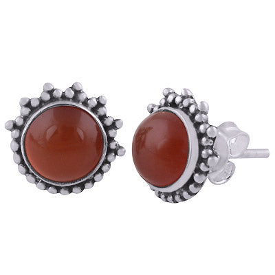 Beautiful Rawa Work Around Carnelian Round Shape 925 Sterling Solid Silver Stud Earrings - R6100553-6