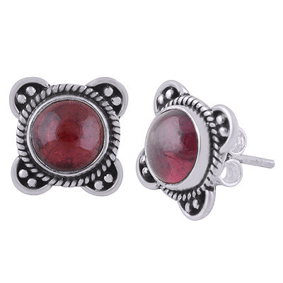 925 Sterling Silver Garnet Stud Earrings - R6100554-2