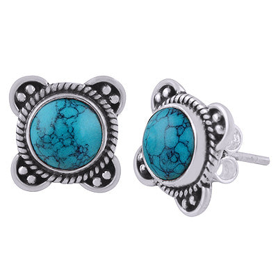 925 Sterling Silver Turquoise Stud Earrings - R6100554-3