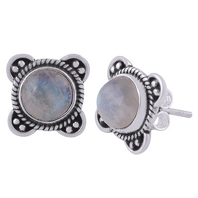 925 Sterling Silver Rainbow Moonstone Stud Earrings - R6100554-4