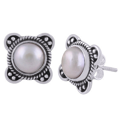 925 Sterling Silver Pearl Stud Earrings - R6100554-7