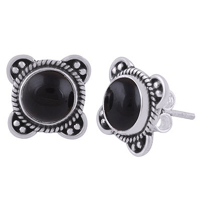 925 Sterling Silver Black Onyx Stud Earrings - R6100554-8
