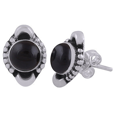 925 Sterling Silver Black Onyx Stud Earrings - R6100557-10