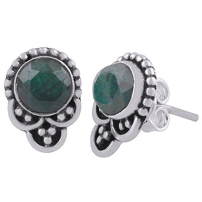 925 Sterling Silver Green Corundum Stud Earrings - R6100558-10