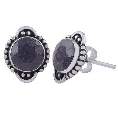925 Sterling Silver Blue Corundum Stud Earrings - R6100559-13