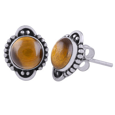 925 Sterling Silver Tiger's Eye Stud Earrings - R6100559-8