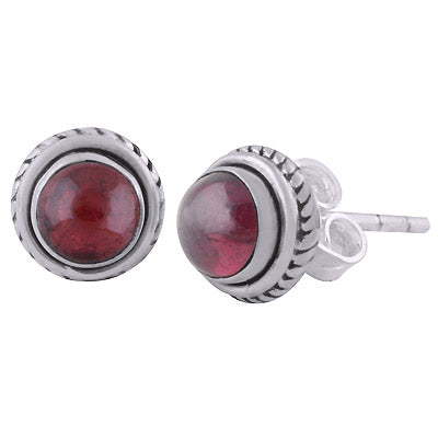 Gorgeous Twisted Wire Work Around Garnet Round Shape 925 Sterling Solid Silver Studs Earrings - R6100561-52