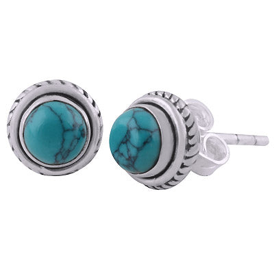 Gorgeous Twisted Wire Work Around Turquoise Round Shape 925 Sterling Solid Silver Studs Earrings - R6100561-53