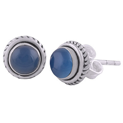 Gorgeous Twisted Wire Work Around Blue Chalcedony Round Shape 925 Sterling Solid Silver Studs Earrings - R6100561-59