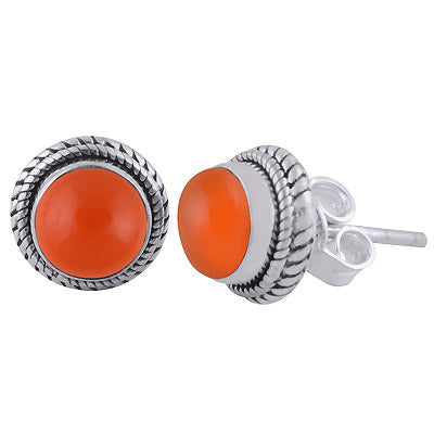Alluring Twisted Wire Work Around Carnelian Round Shape 925 Sterling Solid Silver Studs Earrings - R6100562-13