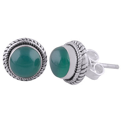 Alluring Twisted Wire Work Around Green Onyx Round Shape 925 Sterling Solid Silver Studs Earrings - R6100562-14