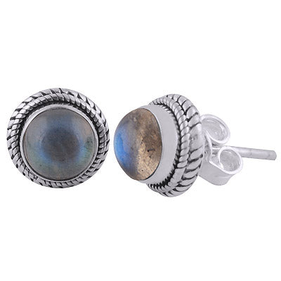 Alluring Twisted Wire Work Around Labradorite Round Shape 925 Sterling Solid Silver Studs Earrings - R6100562-5