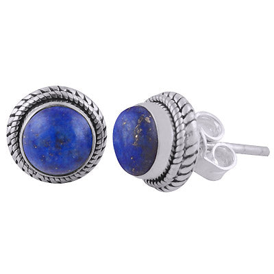 Alluring Twisted Wire Work Around Lapis Round Shape 925 Sterling Solid Silver Studs Earrings - R6100562-6