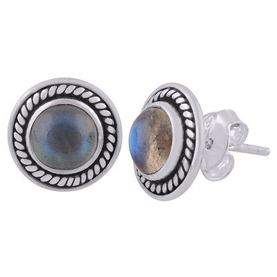 Gorgeous Twisted Wire Work Around Labradorite Round Shape 925 Sterling Solid Silver Studs Earrings - R6100564-5