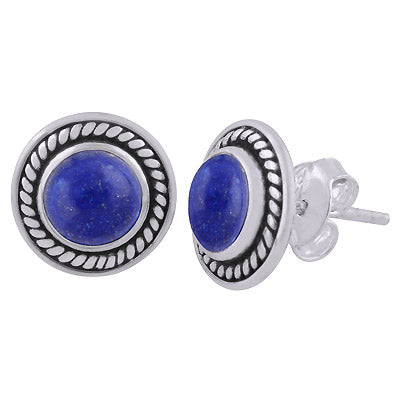 Gorgeous Twisted Wire Work Around Lapis Round Shape 925 Sterling Solid Silver Studs Earrings - R6100564-6