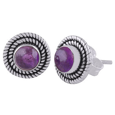 Stunning Twisted Wire Work Around Amethyst Round Shape 925 Sterling Solid Silver Stud Earrings - R6100565-1