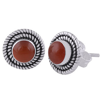 Stunning Twisted Wire Work Around Carnelian Round Shape 925 Sterling Solid Silver Stud Earrings - R6100565-14