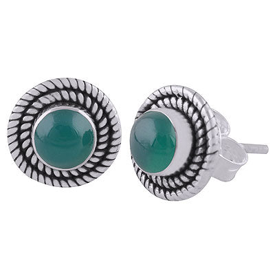 Stunning Twisted Wire Work Around Green Onyx Round Shape 925 Sterling Solid Silver Stud Earrings - R6100565-15