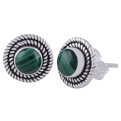Stunning Twisted Wire Work Around Malachite Round Shape 925 Sterling Solid Silver Stud Earrings - R6100565-19