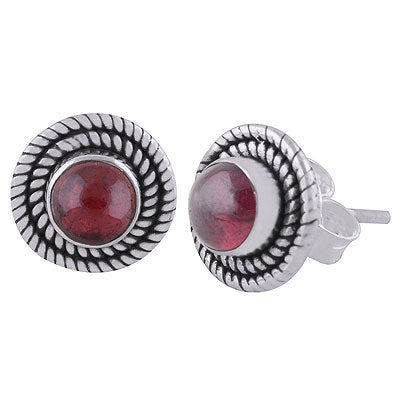 Stunning Twisted Wire Work Around Garnet Round Shape 925 Sterling Solid Silver Stud Earrings - R6100565-2