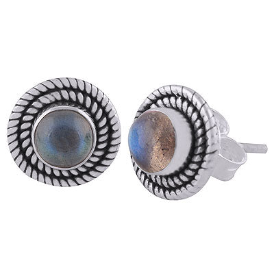 Stunning Twisted Wire Work Around Labradorite Round Shape 925 Sterling Solid Silver Stud Earrings - R6100565-5