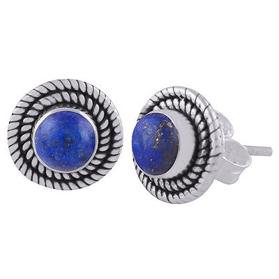Stunning Twisted Wire Work Around Lapis Round Shape 925 Sterling Solid Silver Stud Earrings - R6100565-6