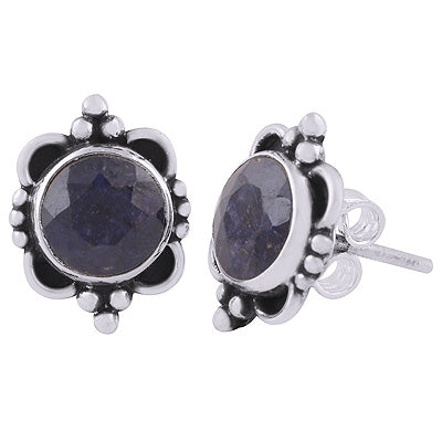 925 Sterling Silver Blue Corundum Stud Earrings - R6100569-11