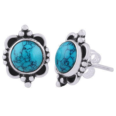925 Sterling Silver Turquoise Stud Earrings - R6100569-3