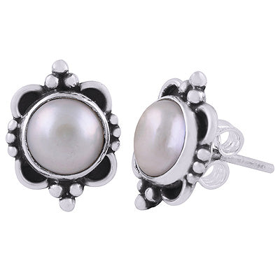 925 Sterling Silver Pearl Stud Earrings - R6100569-7