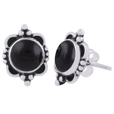 925 Sterling Silver Black Onyx Stud Earrings - R6100569-8