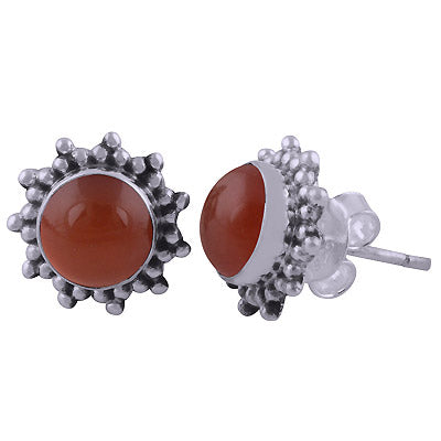 Stunning Rawa Work Around Carnelian Round Shape 925 Sterling Solid Silver Stud Earrings - R6100570-13