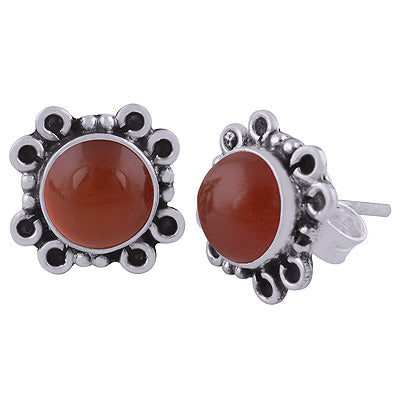 925 Sterling Silver Carnelian Stud Earrings - R6100571-7