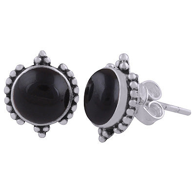 925 Sterling Silver Black Onyx Stud Earrings - R6100572-10