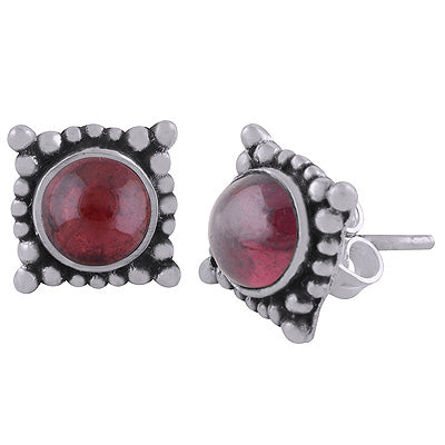 Alluring Rawa Work Around Garnet Round Shape 925 Sterling Solid Silver Studs Earrings - R6100575-2