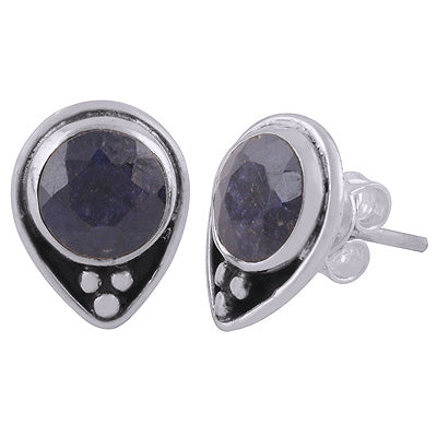925 Sterling Silver Blue Corundum Stud Earrings - R6100576-11