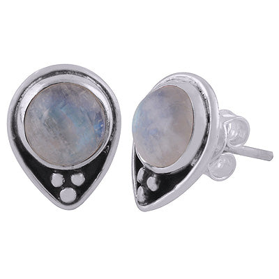 925 Sterling Silver Rainbow Moonstone Stud Earrings - R6100576-4