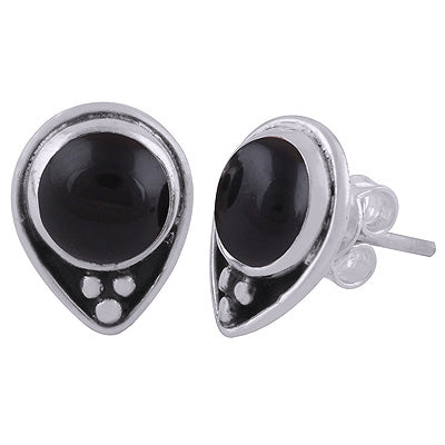 925 Sterling Silver Black Onyx Stud Earrings - R6100576-8