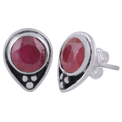 925 Sterling Silver Red Corundum Stud Earrings - R6100576-9