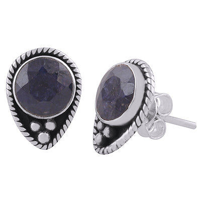 925 Sterling Silver Blue Corundum Stud Earrings - R6100577-13