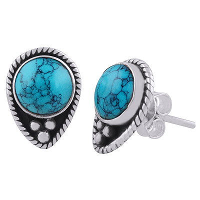 925 Sterling Silver Turquoise Stud Earrings - R6100577-2