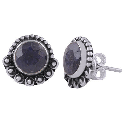 925 Sterling Silver Blue Corundum Stud Earrings - R6100578-10