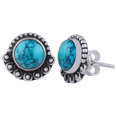 925 Sterling Silver Turquoise Stud Earrings - R6100578-2