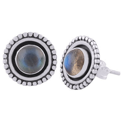Gorgeous Rawa Work Around Labradorite Round Shape 925 Sterling Solid Silver Studs Earrings - R6100579-5
